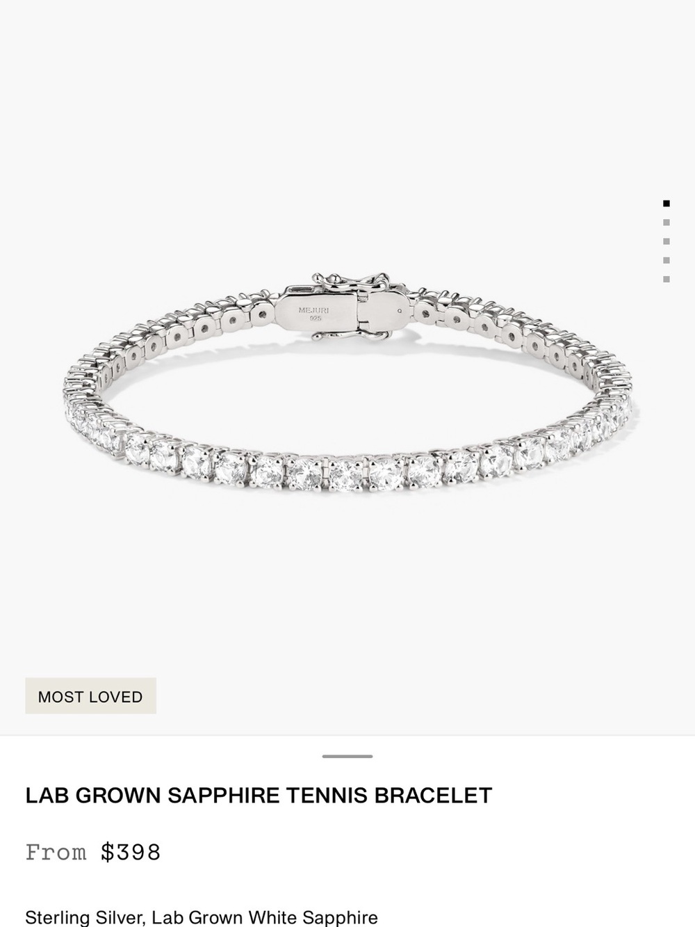 Mejuri Sterling Silver Tennis Bracelet with White Stones